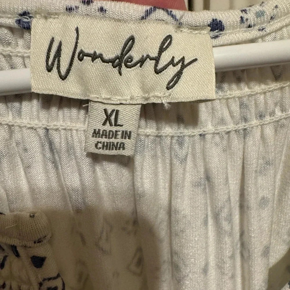 Wonderly White Blue Design Julianna Crepe Tiered Long Sleeve Dress Sz XL - Picture 4 of 8